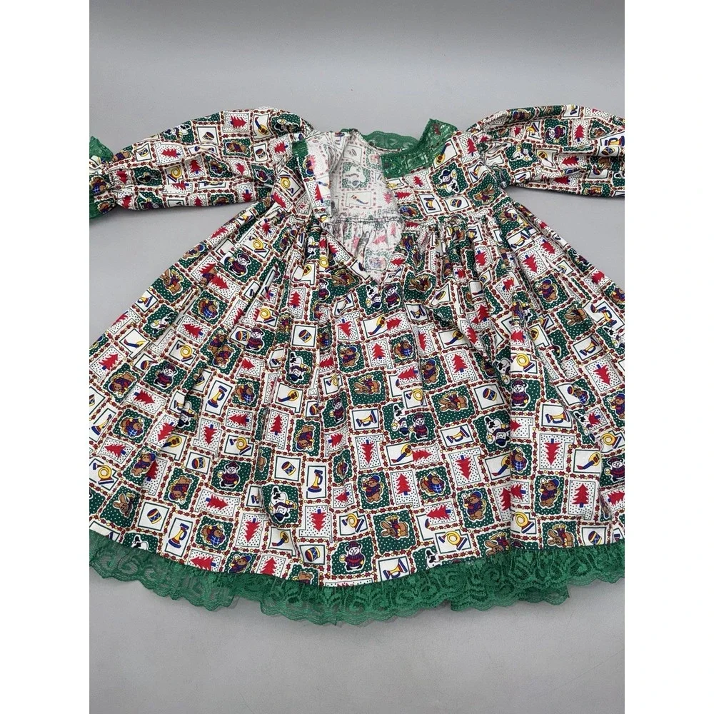 Vintage Handmade Girls Christmas Dress Pants Set Approx 2T Holiday 3 Piece